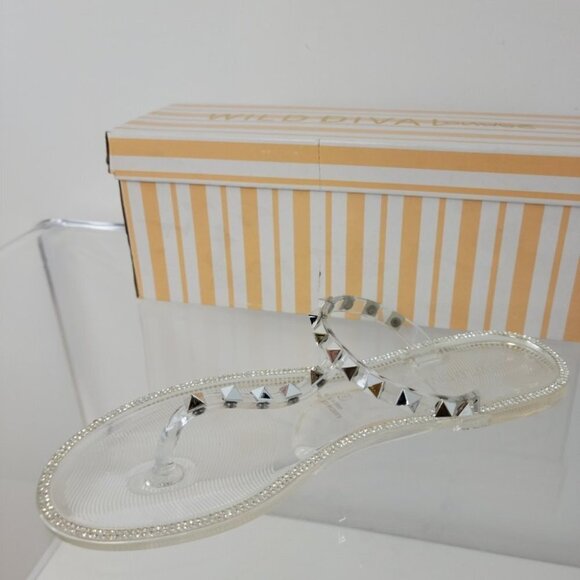 Wild  Diva Studded Rhinestone T-Strap Sandals - Picture 3 of 4